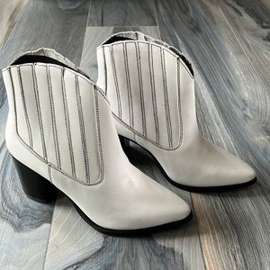 Leather stacked heel booties